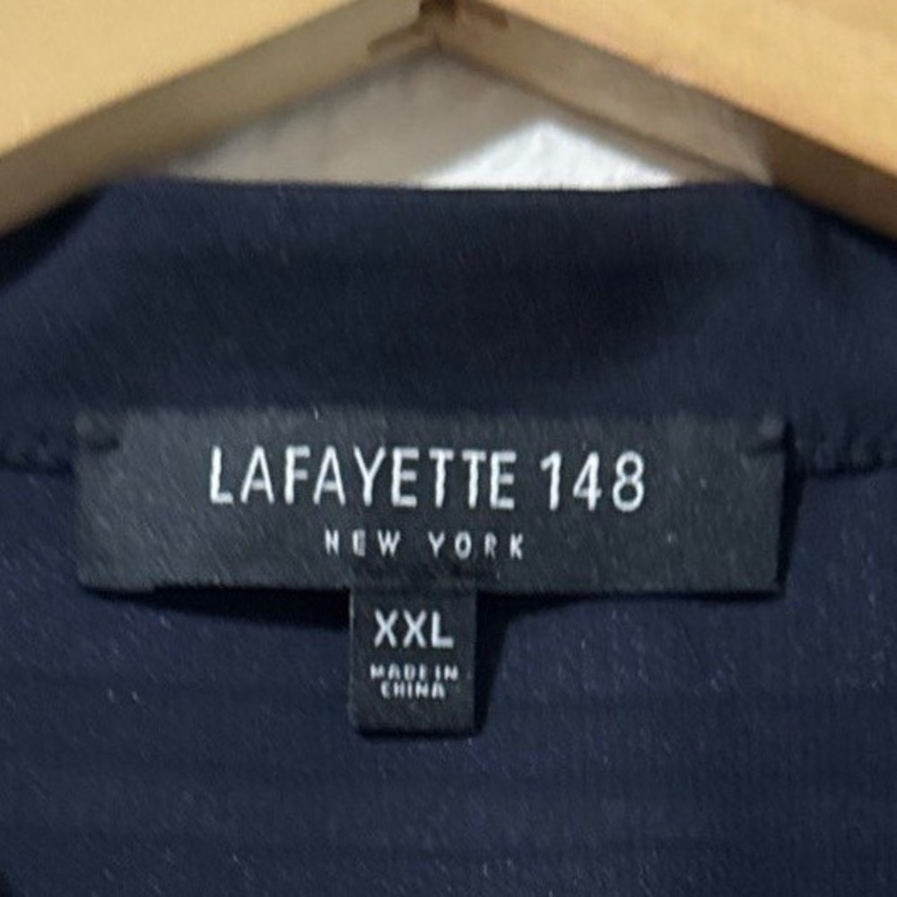 Lafayette 148 New York Button Up Striped metallic Semi Sheer Blouse Plus 2XL XXL